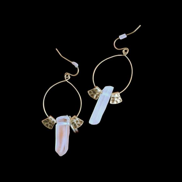 Delicate Raw Quartz and Gold Hoop Earrings - Picture 2 of 3